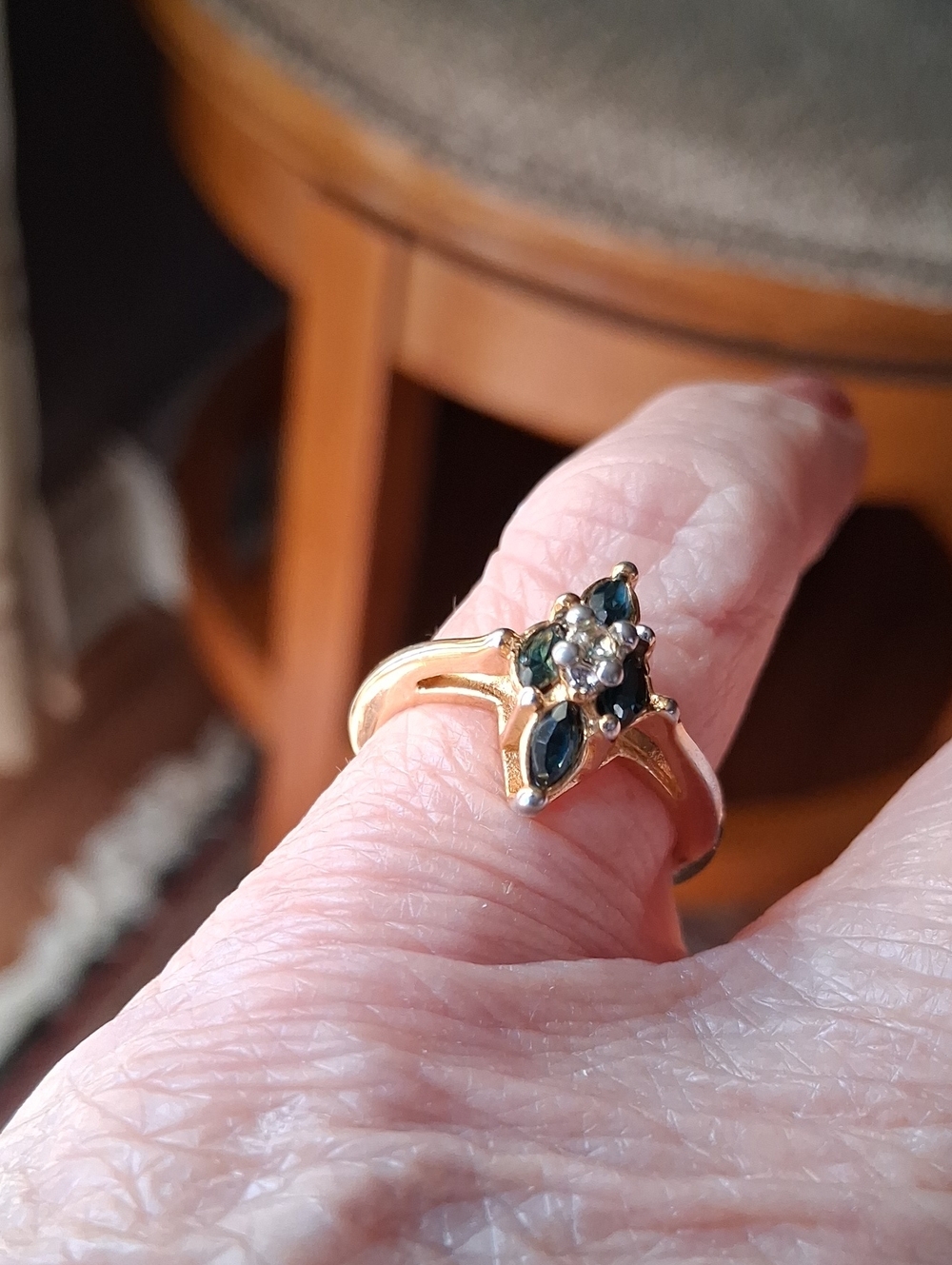 18K GOLD PLATED  Sapphire and Diamond Cocktail Ring Sz 6